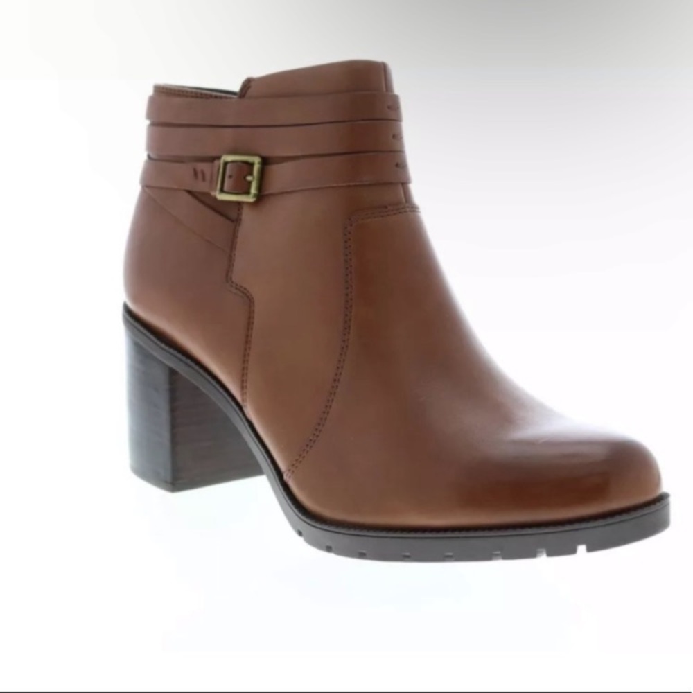 Clarks Tan Leather Ankle Booties